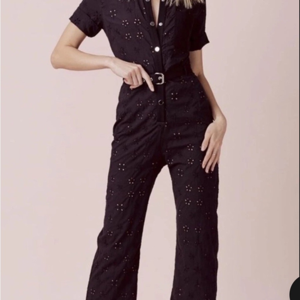 For Love And Lemons Black cropped eyelet short sleeve  jumper.